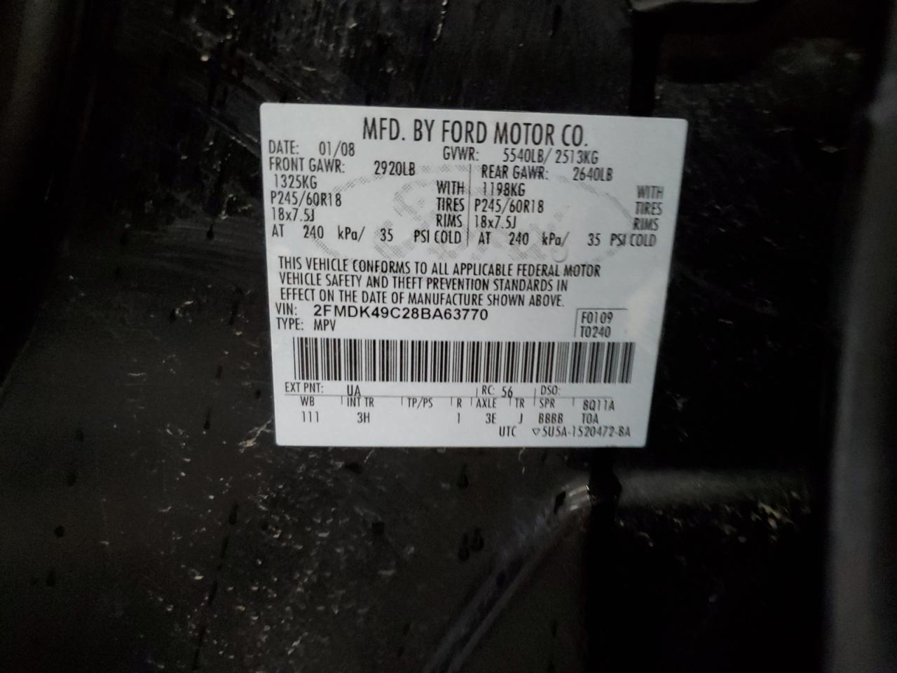 2FMDK49C28BA63770 2008 Ford Edge Limited