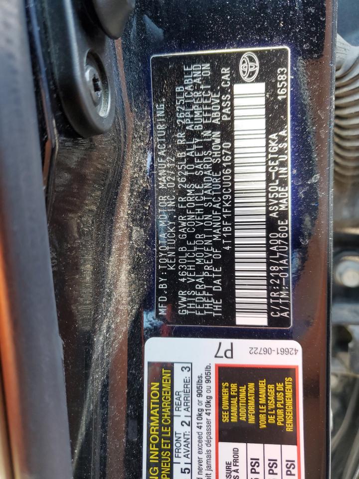 4T1BF1FK9CU061670 2012 Toyota Camry Base