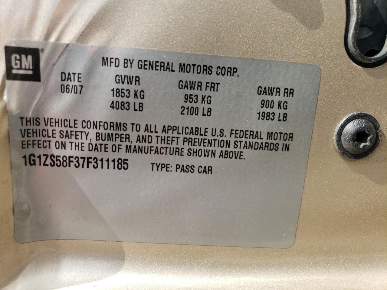 1G1ZS58F37F311185 2007 Chevrolet Malibu Ls