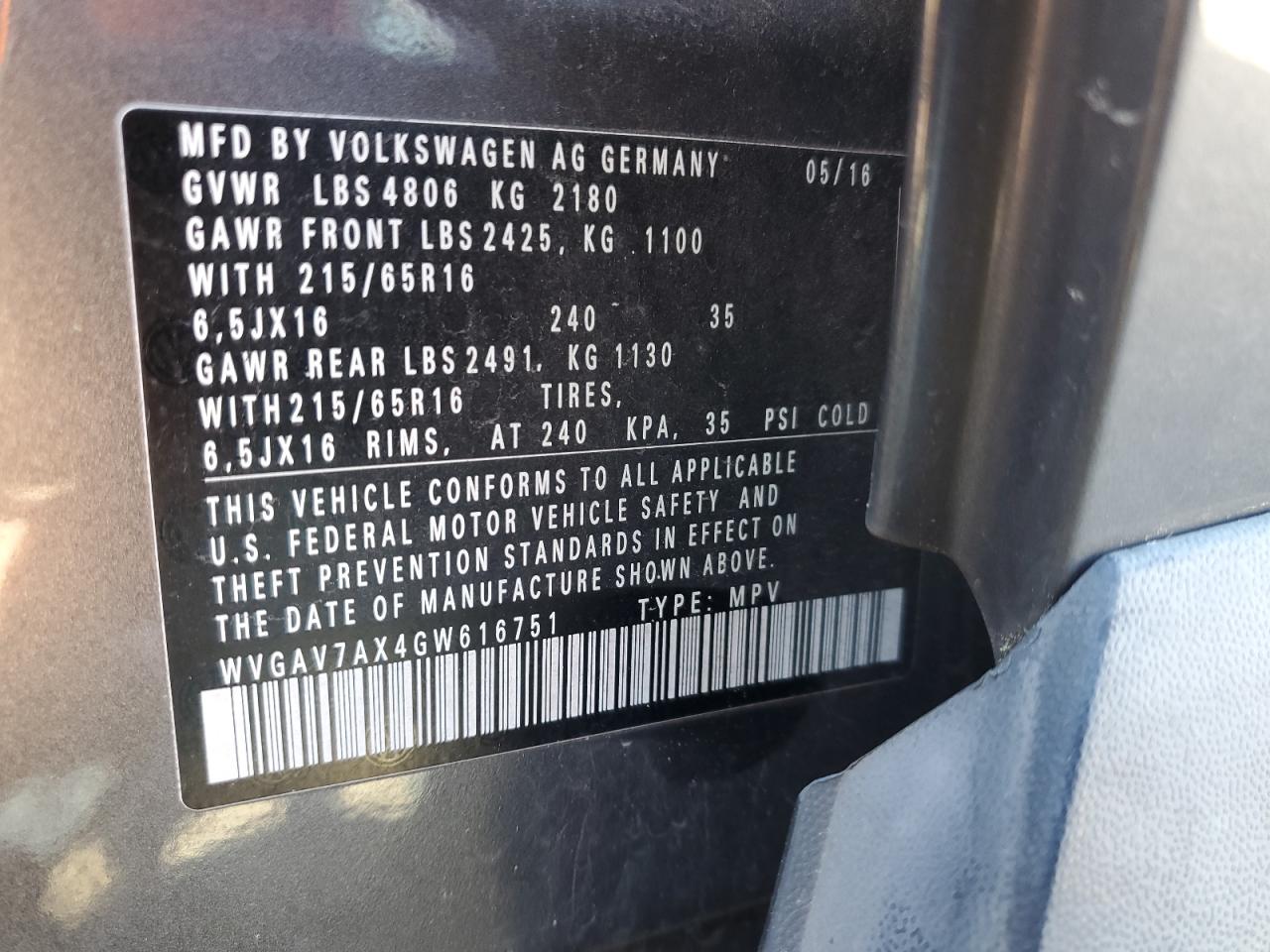 WVGAV7AX4GW616751 2016 Volkswagen Tiguan S WVGAV7AX4GW616751 2016 Volkswagen Tiguan S