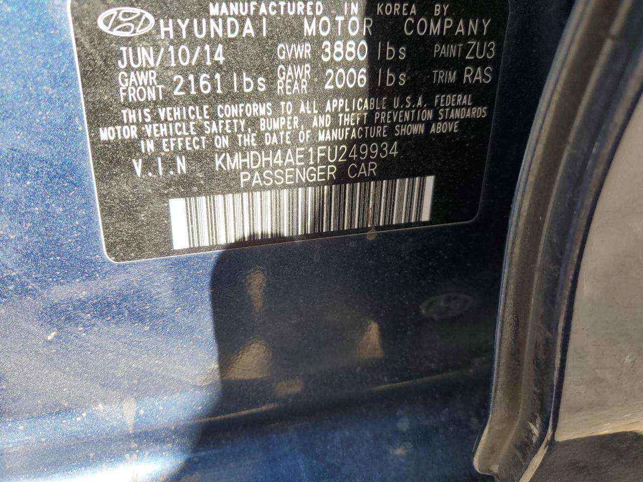 KMHDH4AE1FU249934 2015 Hyundai Elantra Se