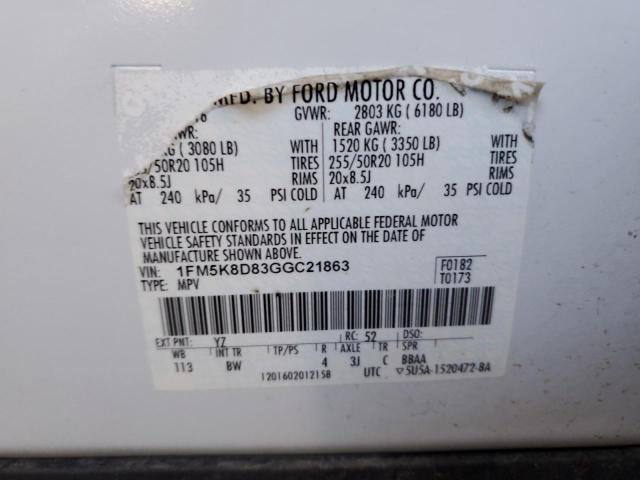 2016 Ford Explorer Xlt VIN: 1FM5K8D83GGC21863 Lot: 48654674