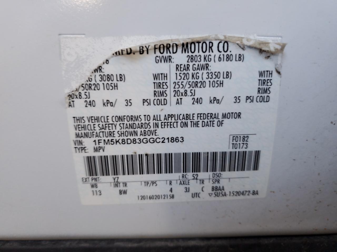 1FM5K8D83GGC21863 2016 Ford Explorer Xlt