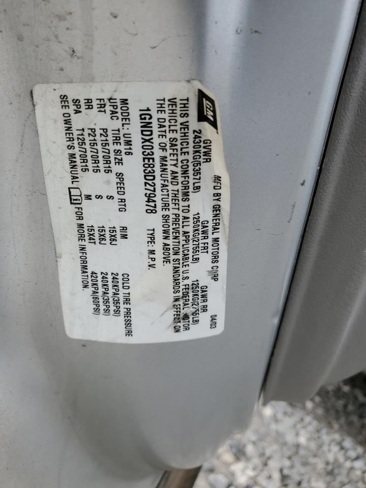 1GNDX03E83D279478 2003 Chevrolet Venture