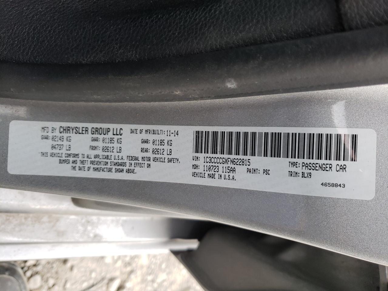 1C3CCCCGXFN622815 2015 Chrysler 200 C