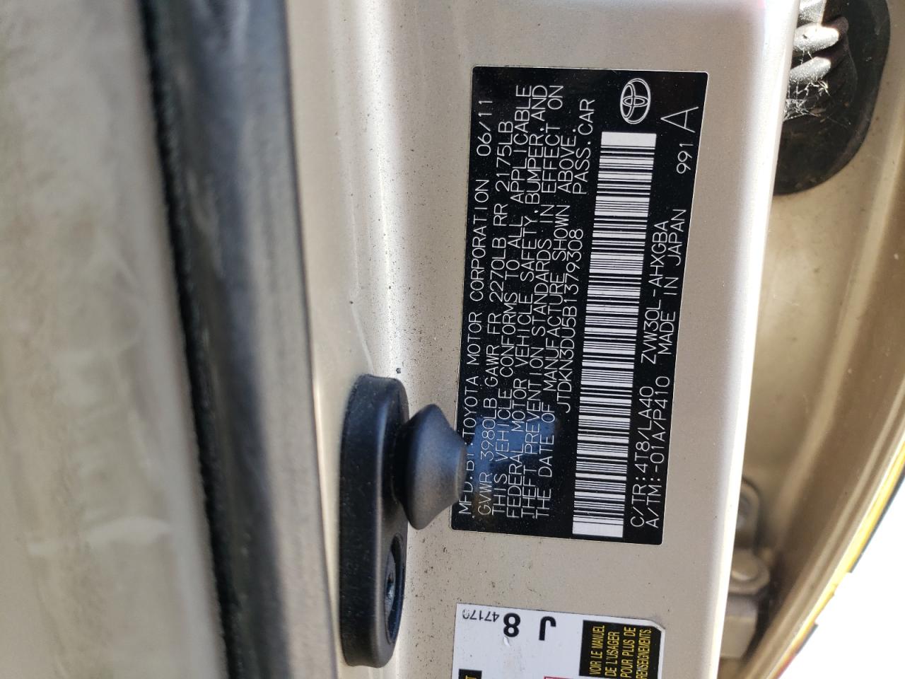 JTDKN3DU5B1379308 2011 Toyota Prius