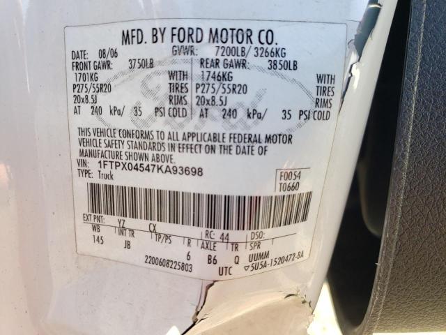 2007 Ford F150 VIN: 1FTPX04547KA93698 Lot: 46819174