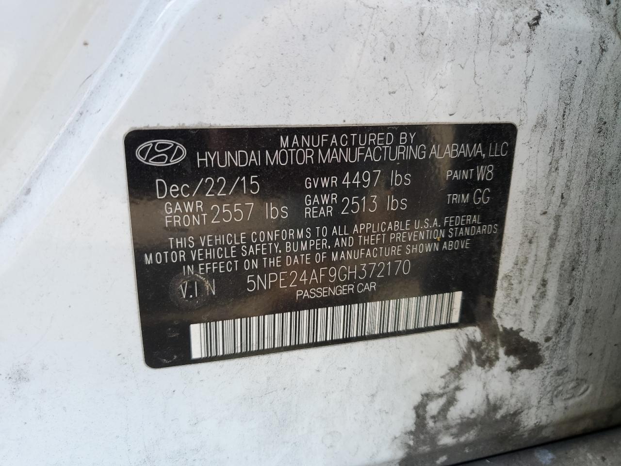 5NPE24AF9GH372170 2016 Hyundai Sonata Se