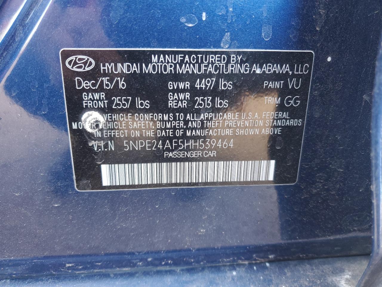 5NPE24AF5HH539464 2017 Hyundai Sonata Se