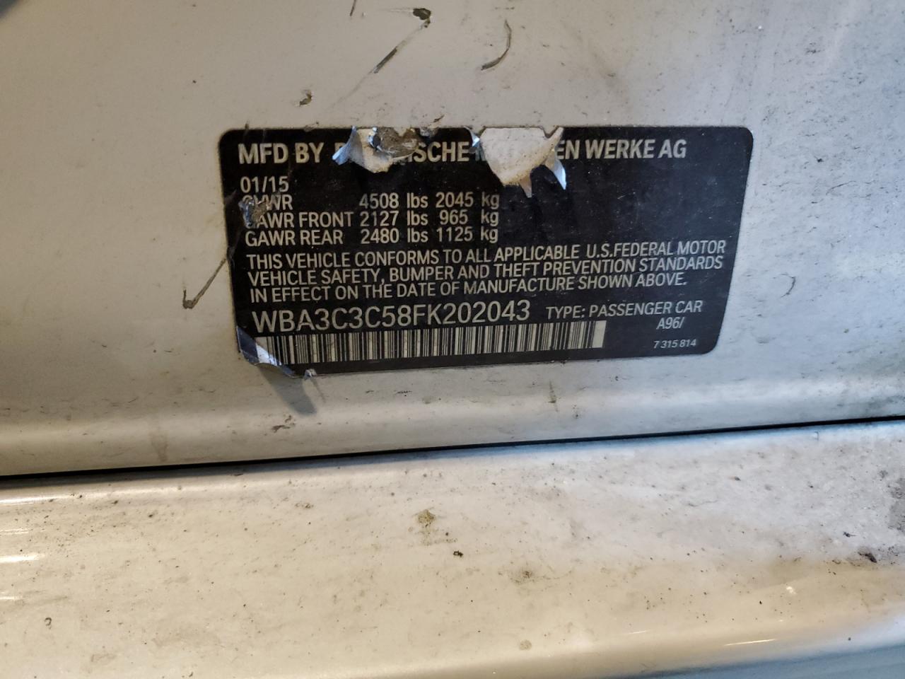 WBA3C3C58FK202043 2015 BMW 320 I xDrive