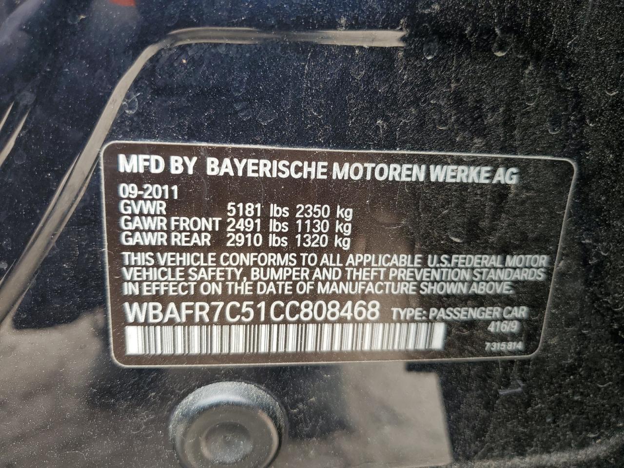 WBAFR7C51CC808468 2012 BMW 535 I