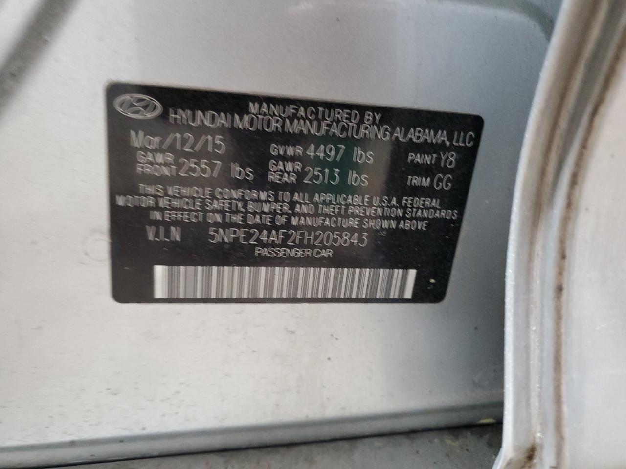 5NPE24AF2FH205843 2015 Hyundai Sonata Se