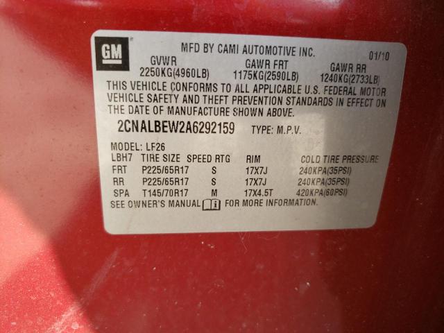 2CNALBEW2A6292159 2010 Chevrolet Equinox Ls