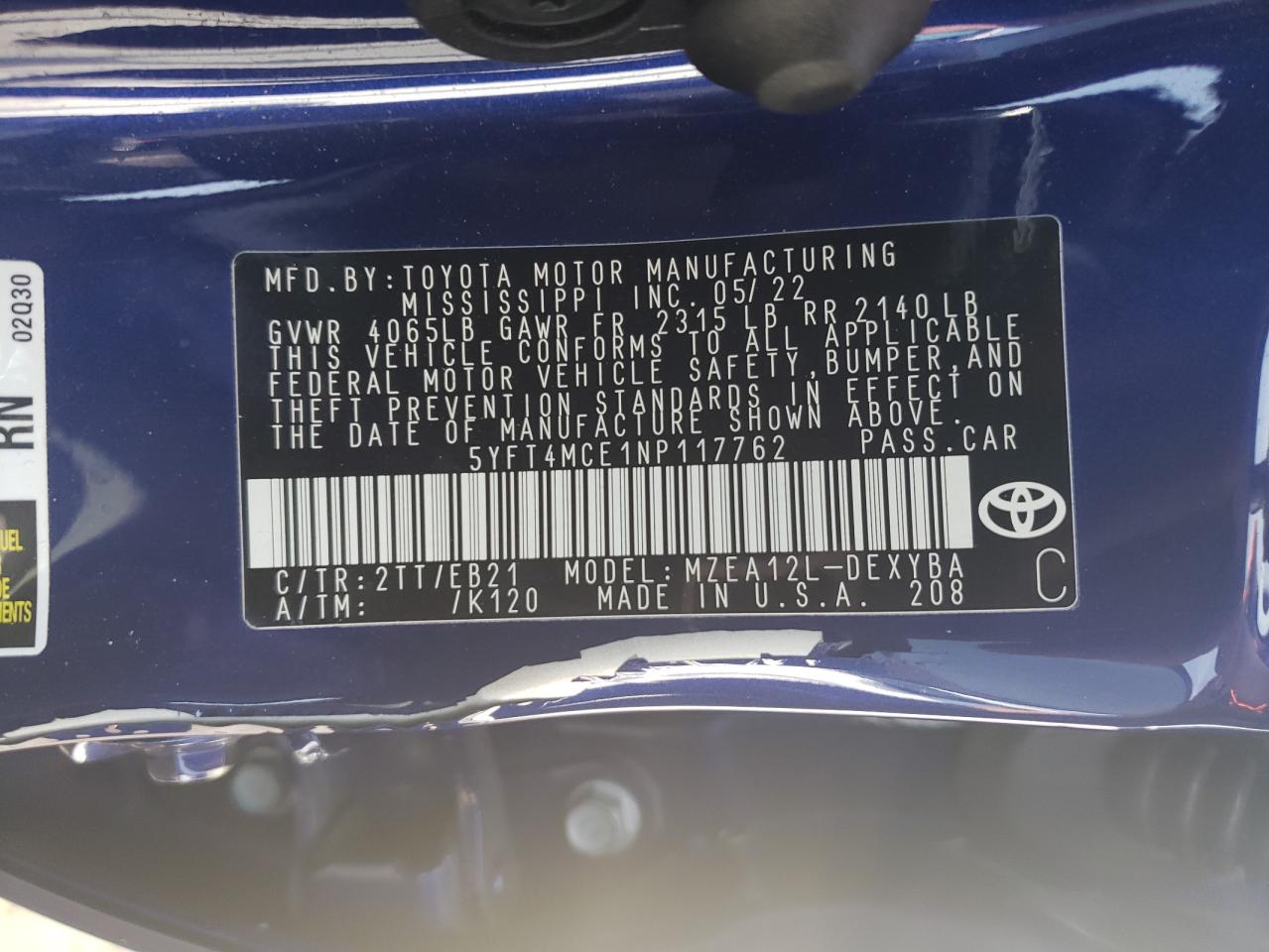 2022 Toyota Corolla Xse vin: 5YFT4MCE1NP117762