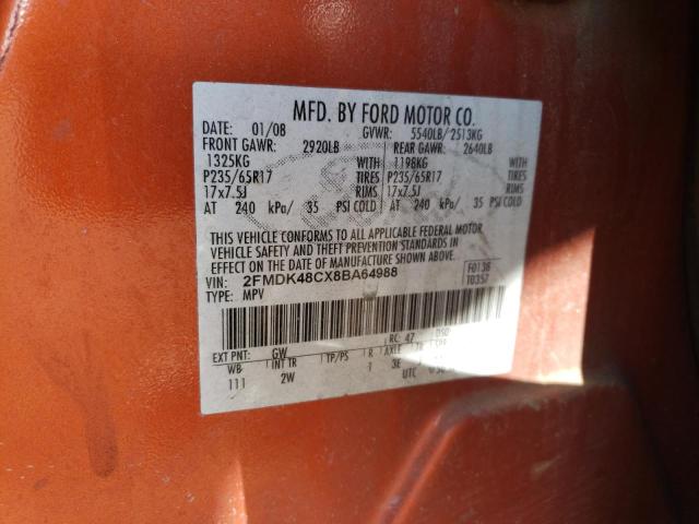 2008 Ford Edge Sel VIN: 2FMDK48CX8BA64988 Lot: 48217104