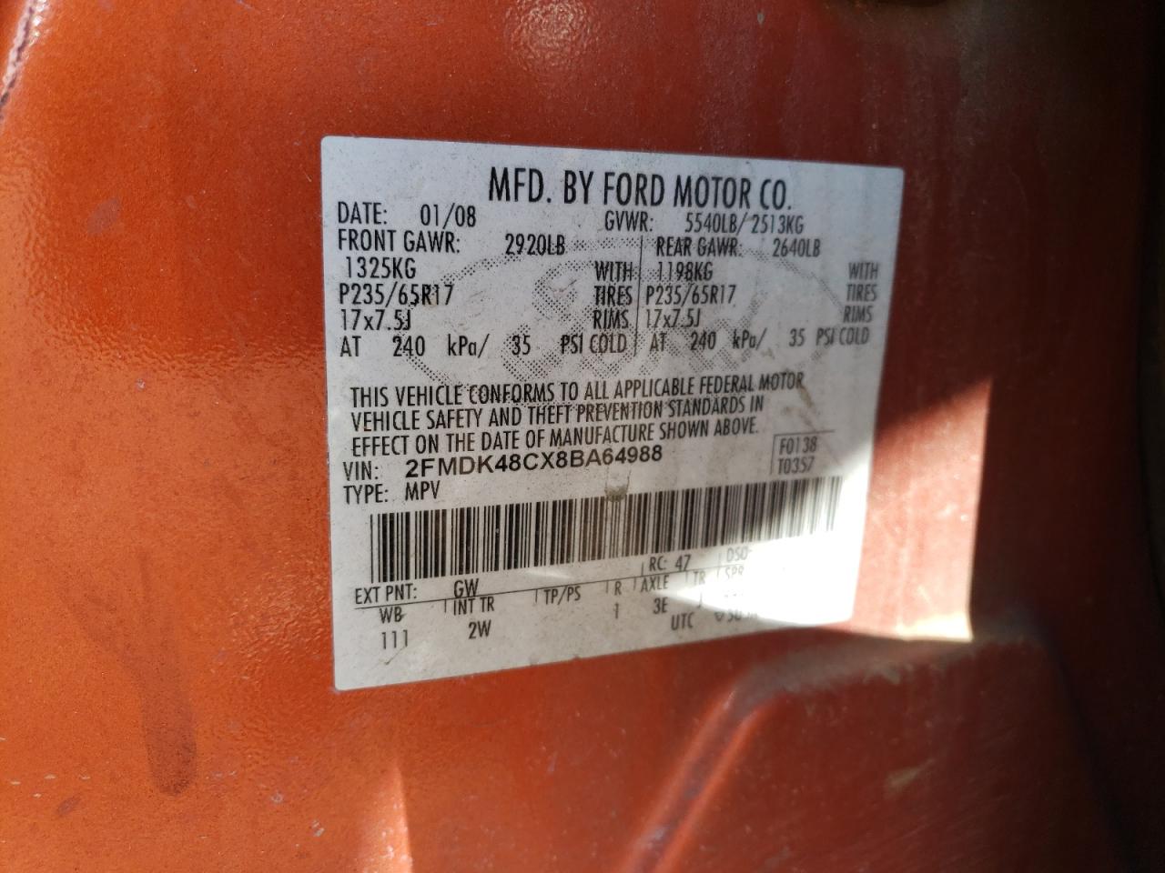 2FMDK48CX8BA64988 2008 Ford Edge Sel