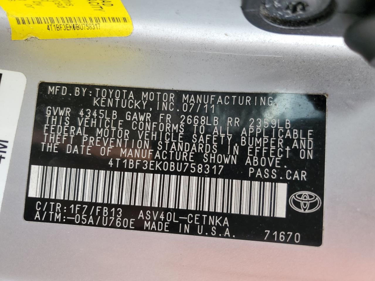 4T1BF3EK0BU758317 2011 Toyota Camry Base