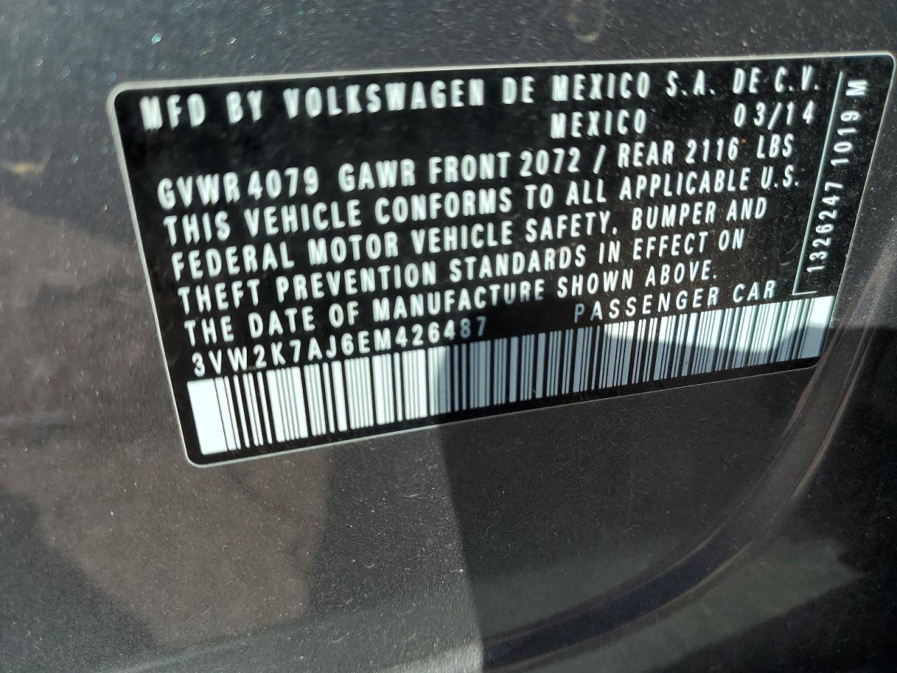 3VW2K7AJ6EM426487 2014 Volkswagen Jetta Base