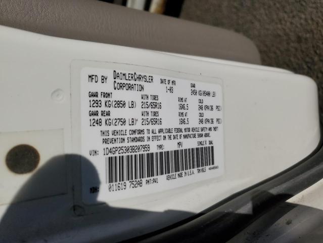 2003 Dodge Caravan Se VIN: 1D4GP25303B207959 Lot: 47651274