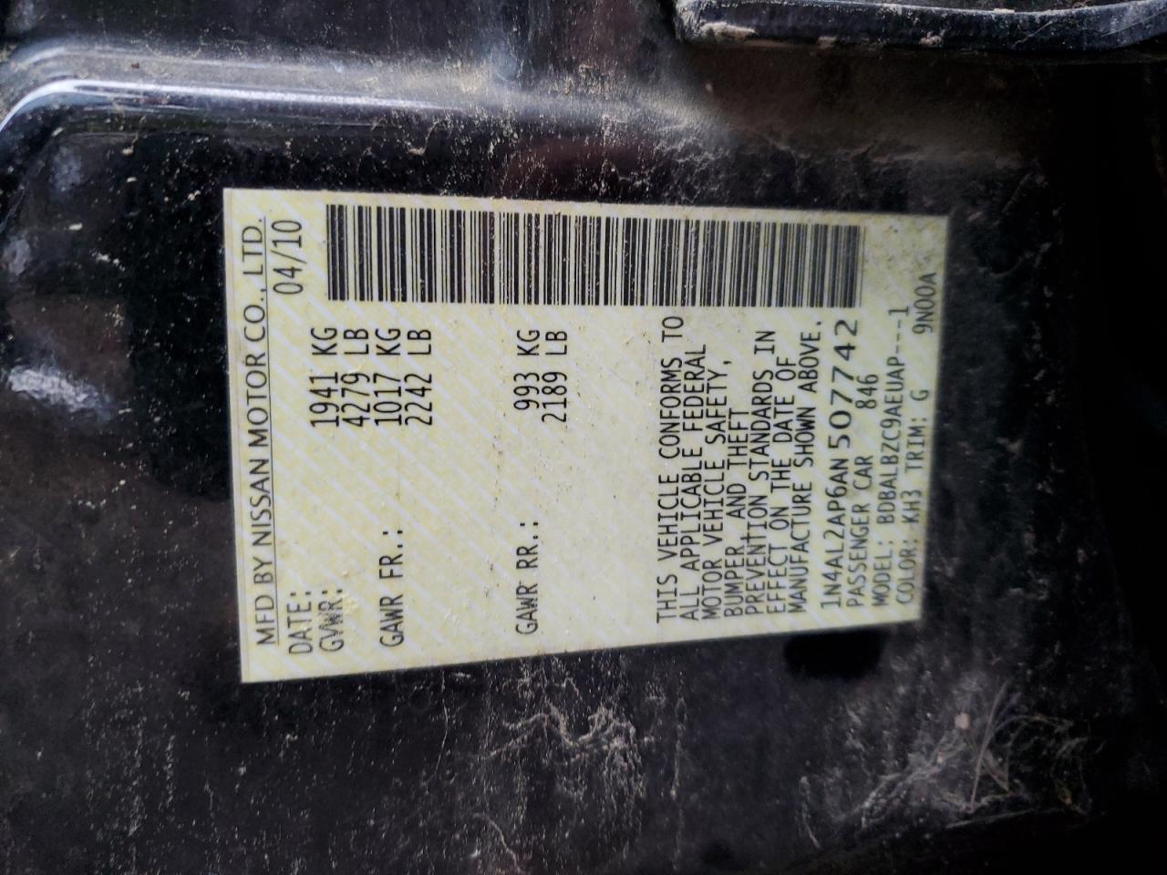 1N4AL2AP6AN507742 2010 Nissan Altima Base