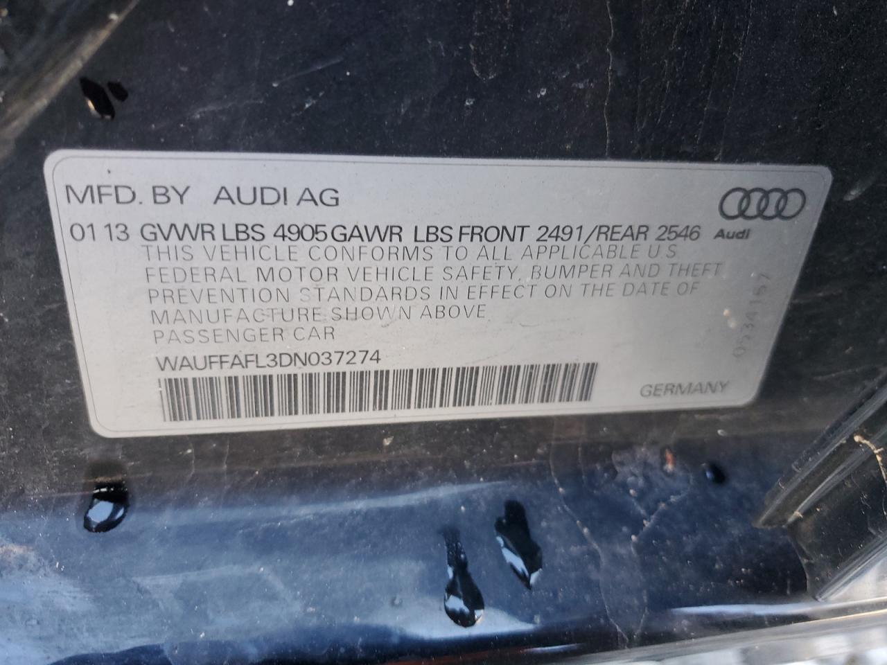 WAUFFAFL3DN037274 2013 Audi A4 Premium Plus