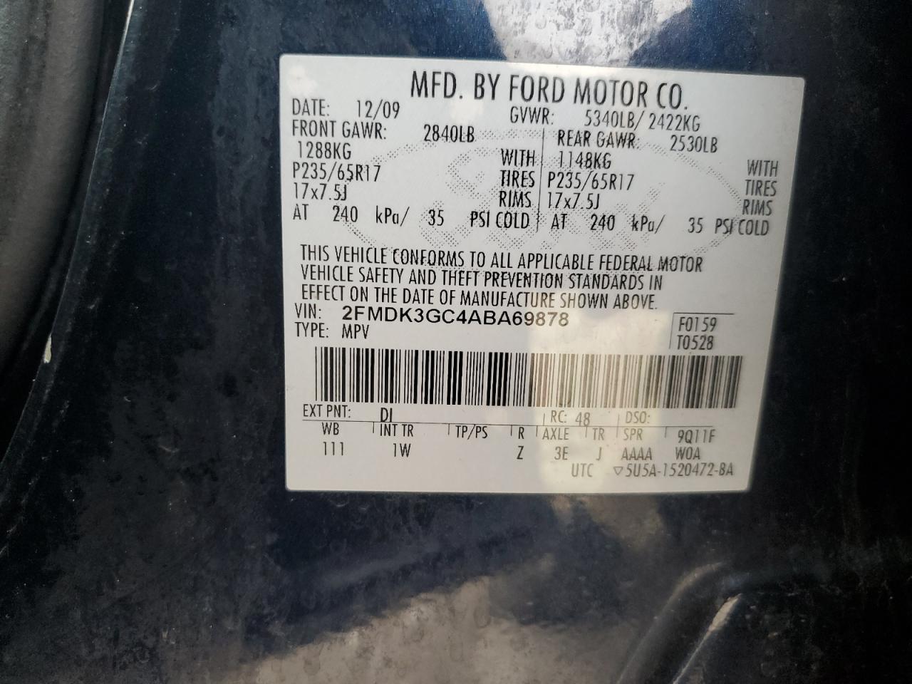 2FMDK3GC4ABA69878 2010 Ford Edge Se