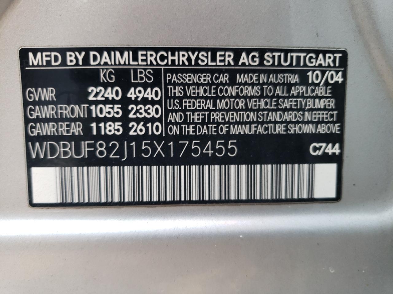 WDBUF82J15X175455 2005 Mercedes-Benz E 320 4Matic