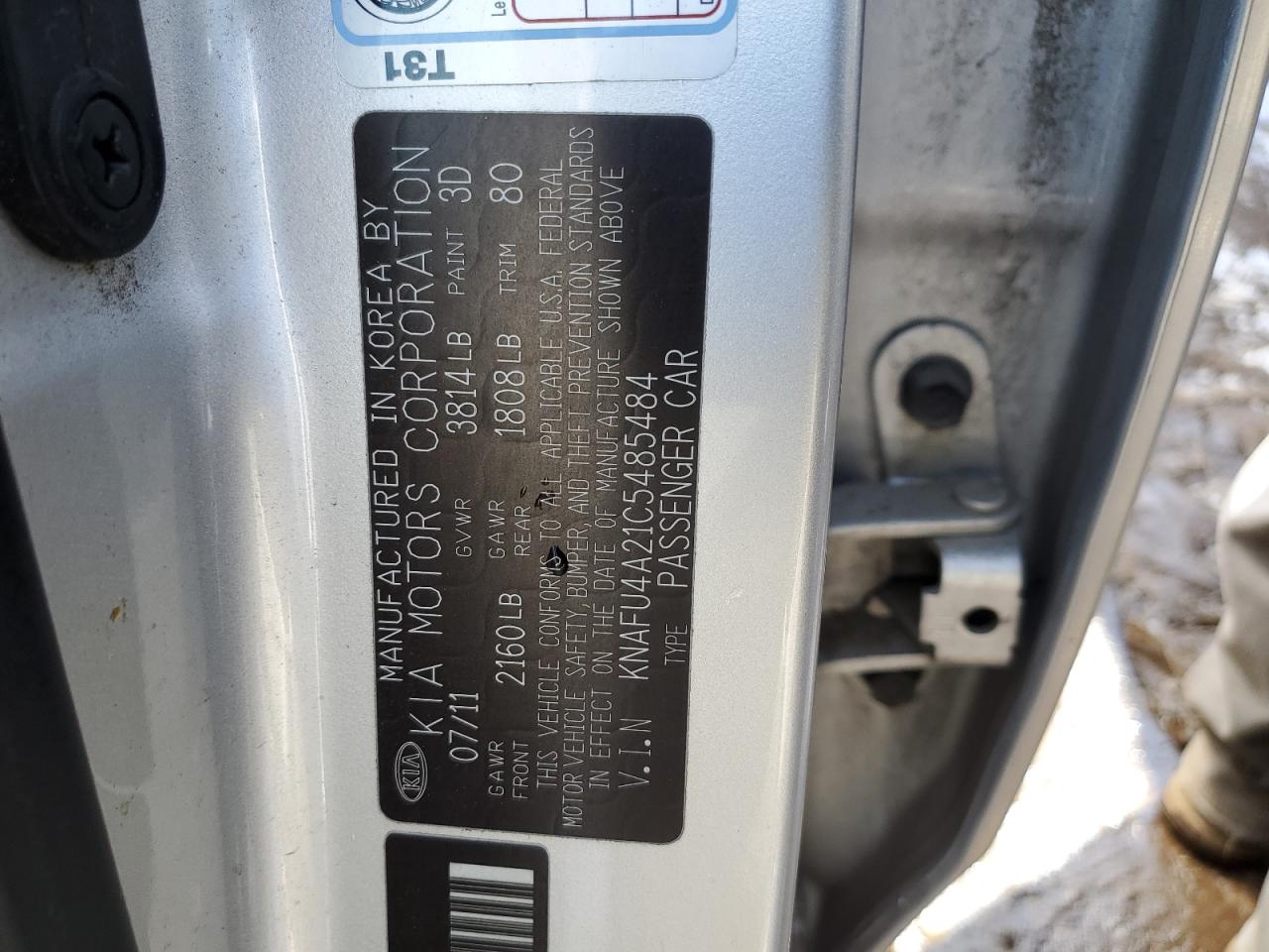 KNAFU4A21C5485484 2012 Kia Forte Ex