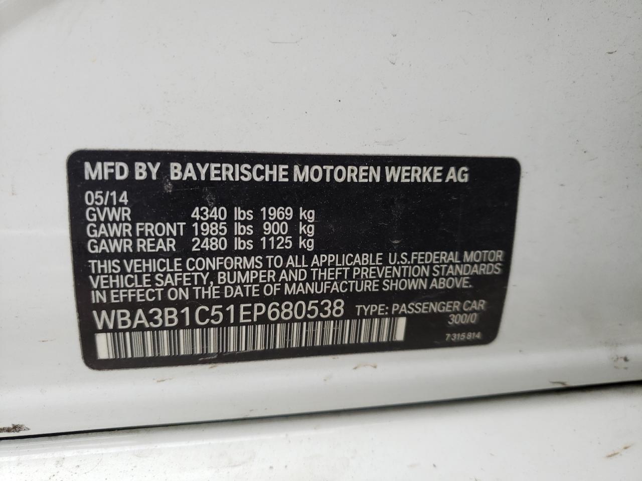 WBA3B1C51EP680538 2014 BMW 320 I
