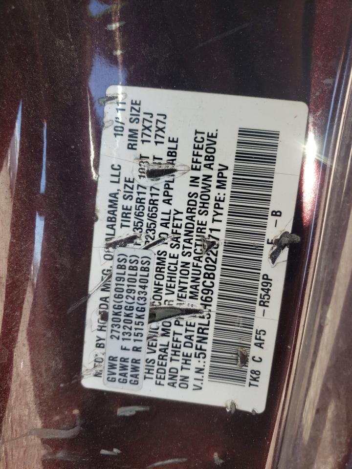 5FNRL5H69CB022671 2012 Honda Odyssey Exl