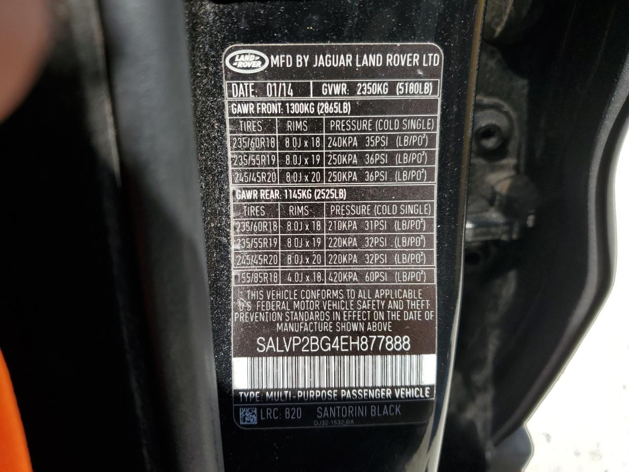 SALVP2BG4EH877888 2014 Land Rover Range Rover Evoque Pure Plus