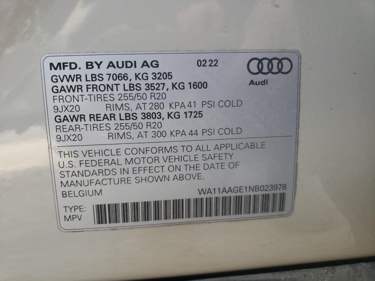 WA11AAGE1NB023978 2022 Audi E-Tron Sportback Premium