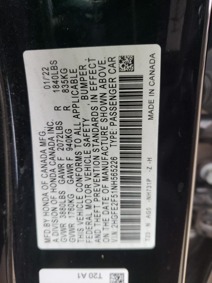 2HGFE2F51NH565226 2022 Honda Civic Sport