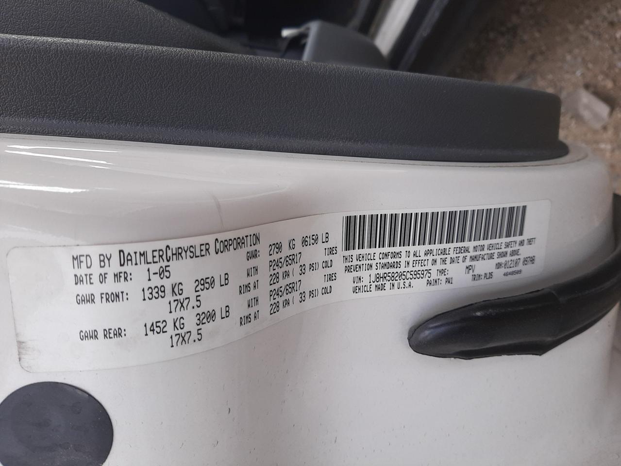 1J8HR58205C595975 2005 Jeep Grand Cherokee Limited