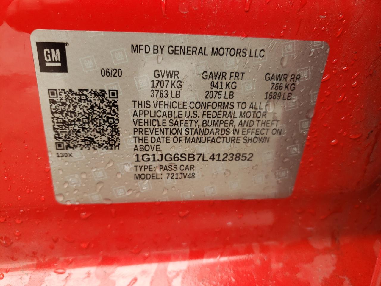 1G1JG6SB7L4123852 2020 Chevrolet Sonic