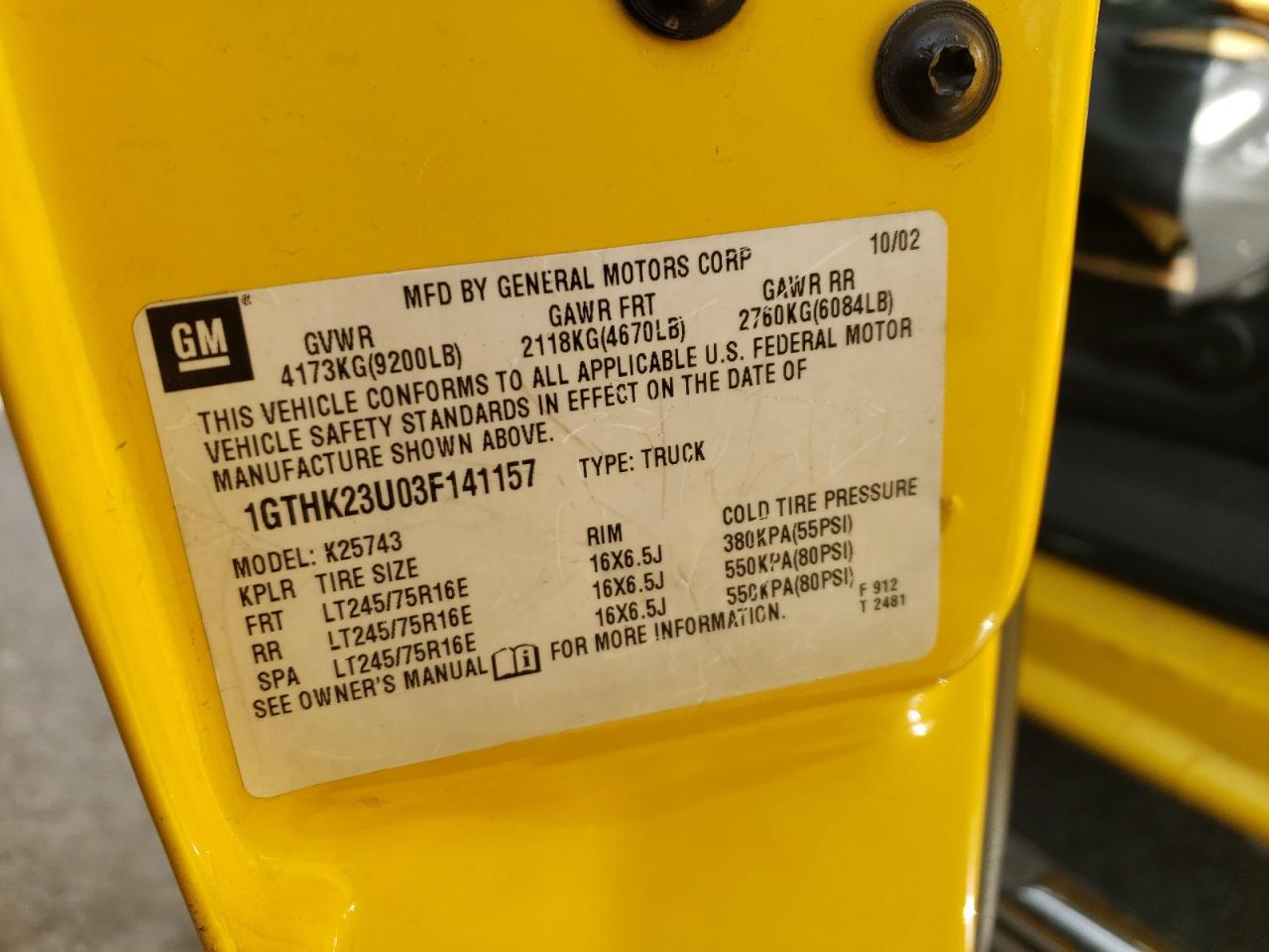 1GTHK23U03F141157 2003 GMC Sierra K2500 Heavy Duty