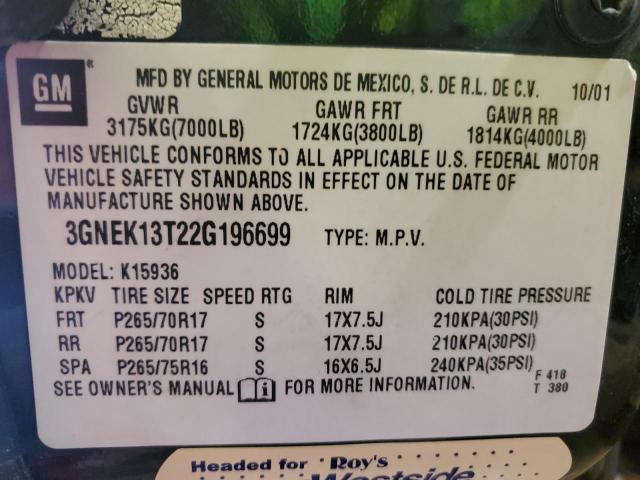 2002 Chevrolet Avalanche K1500 VIN: 3GNEK13T22G196699 Lot: 48450364