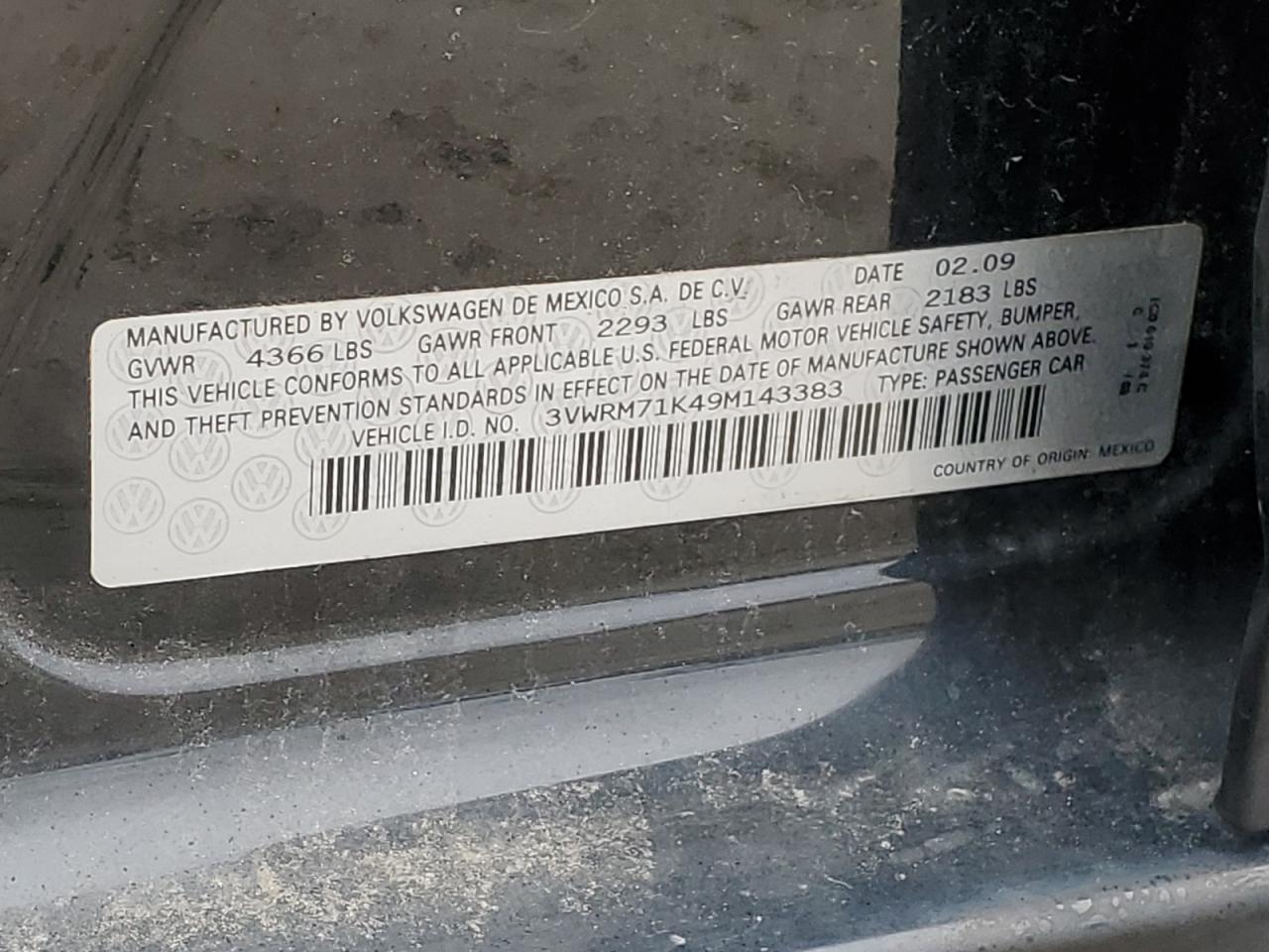 3VWRM71K49M143383 2009 Volkswagen Jetta Se