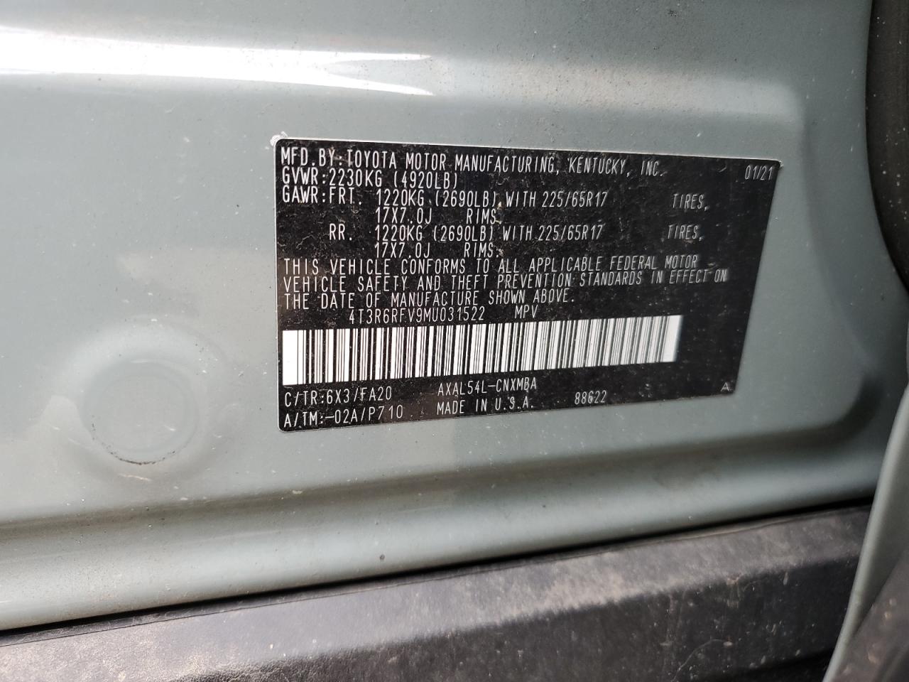 4T3R6RFV9MU031522 2021 Toyota Rav4 Xle 4T3R6RFV9MU031522 2021 Toyota Rav4 Xle