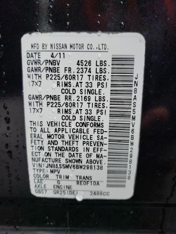 2011 Nissan Rogue S VIN: JN8AS5MV6BW298138 Lot: 45369024