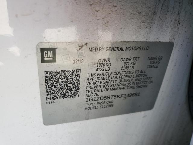 2019 Chevrolet Malibu Lt VIN: 1G1ZD5ST5KF149691 Lot: 47379064