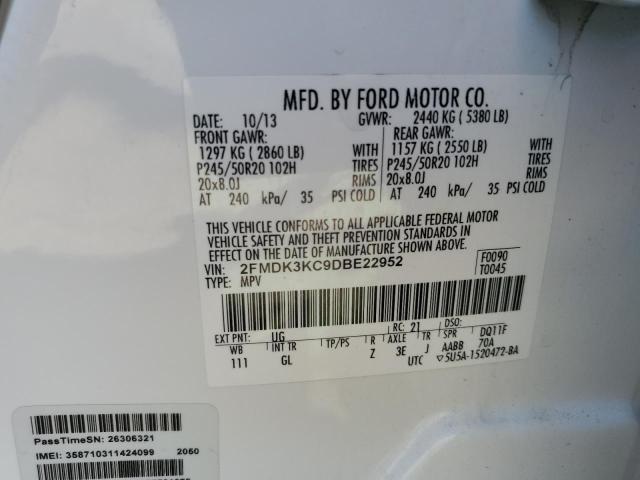 2013 Ford Edge Limited VIN: 2FMDK3KC9DBE22952 Lot: 46258674