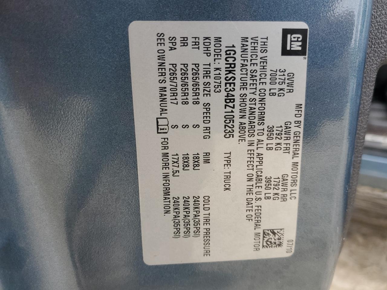 1GCRKSE34BZ105235 2011 Chevrolet Silverado K1500 Lt