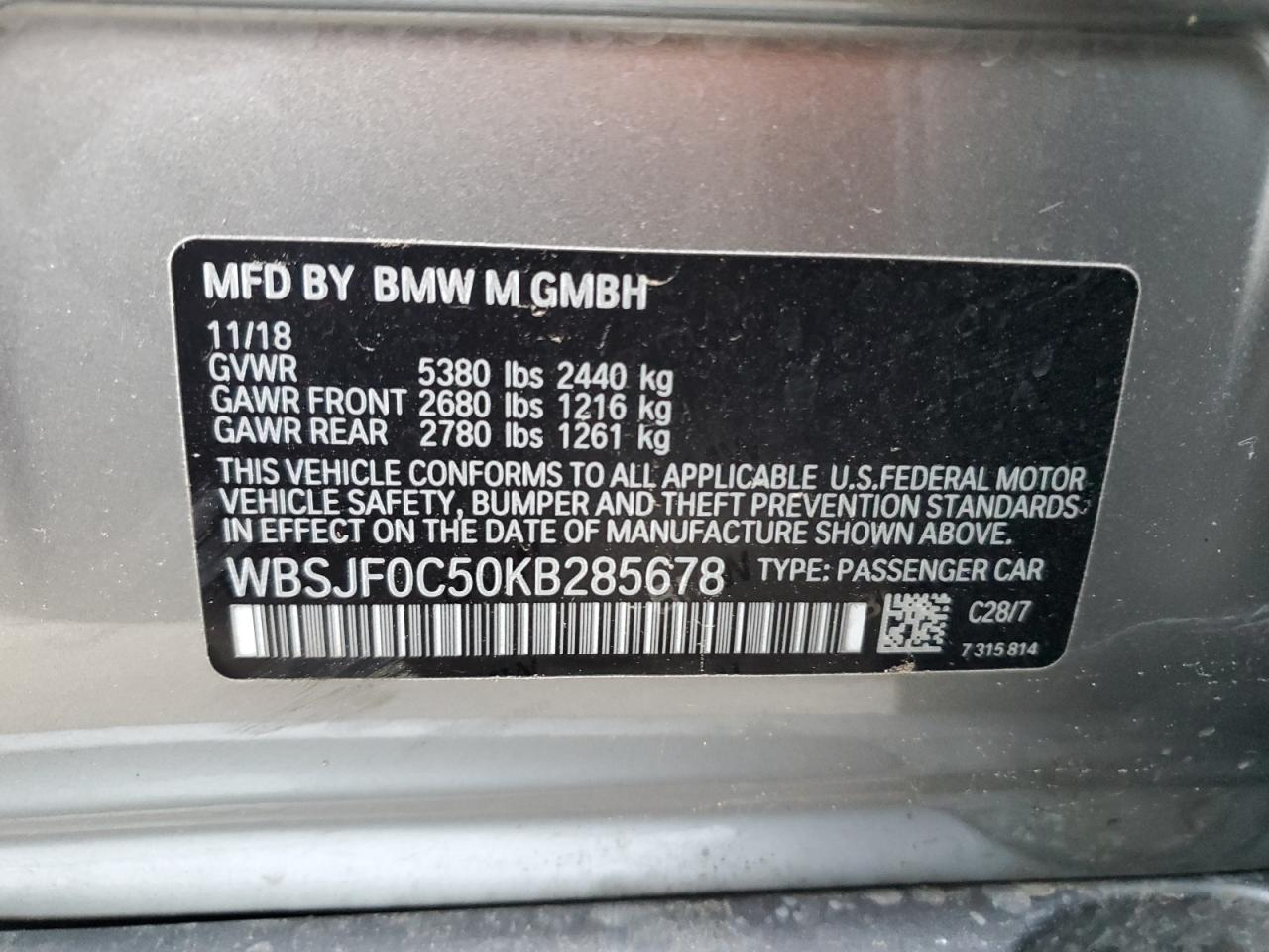 WBSJF0C50KB285678 2019 BMW M5