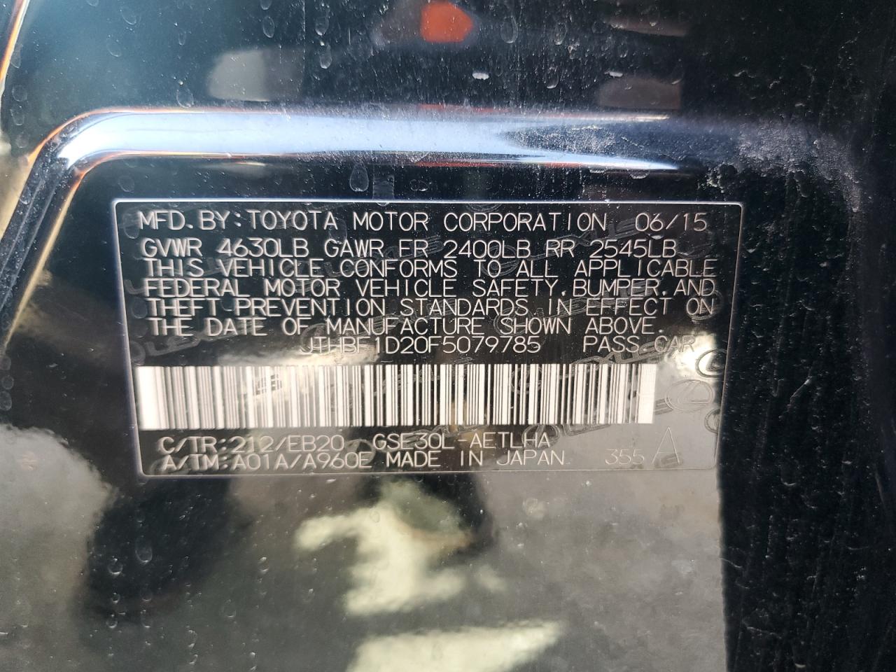 JTHBF1D20F5079785 2015 Lexus Is 250