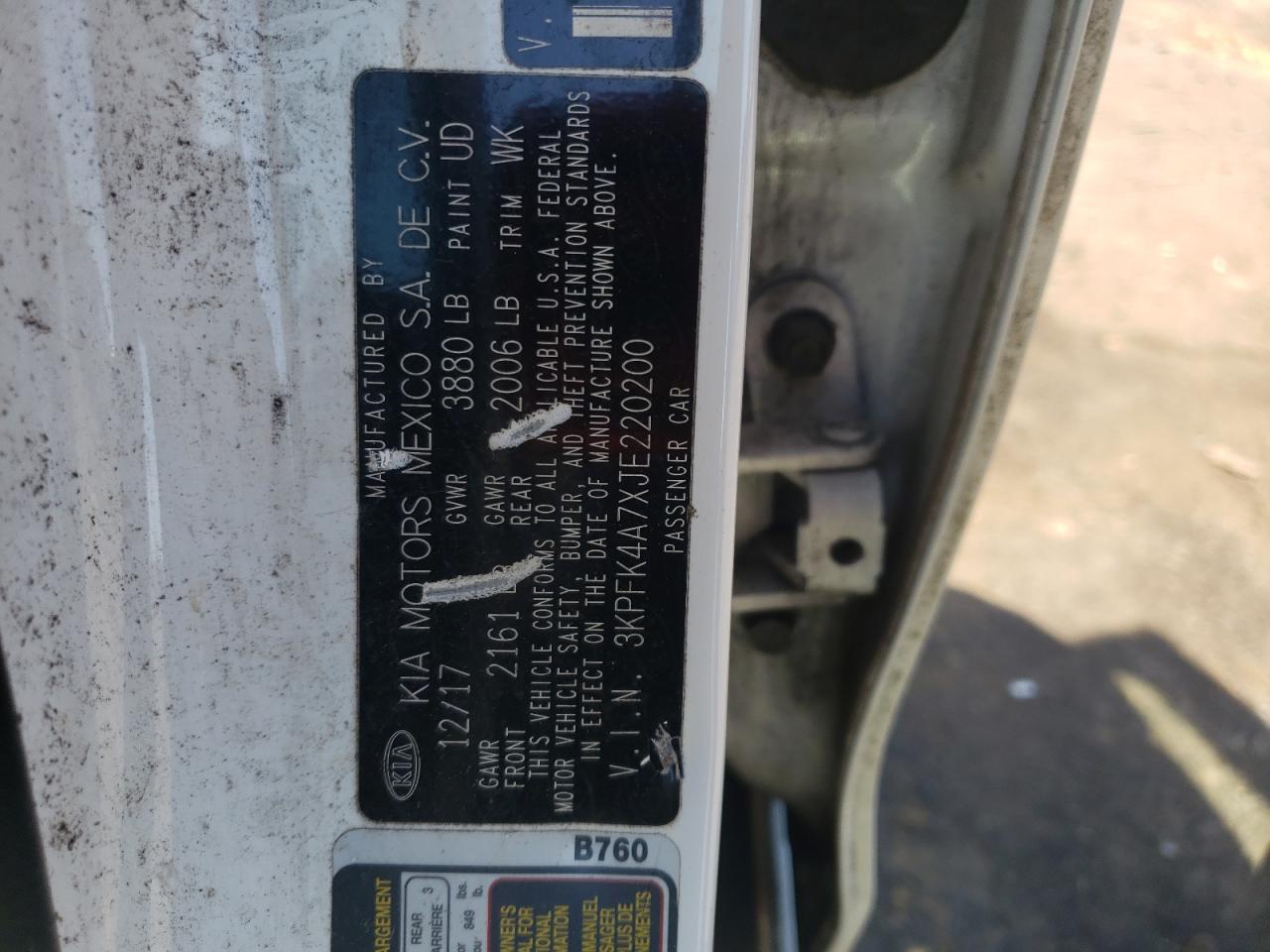 3KPFK4A7XJE220200 2018 Kia Forte Lx