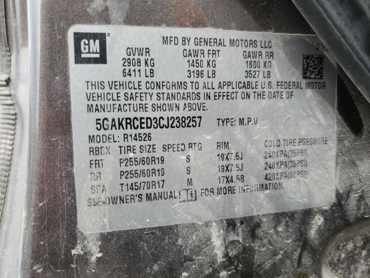 5GAKRCED3CJ238257 2012 Buick Enclave