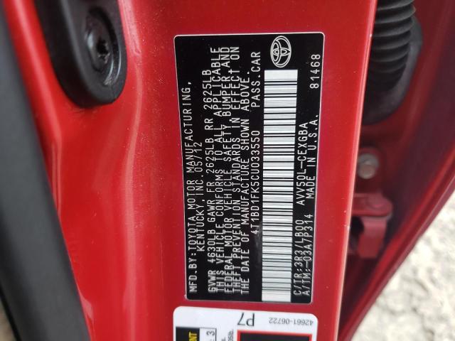 2012 Toyota Camry Hybrid VIN: 4T1BD1FK5CU033550 Lot: 45827594