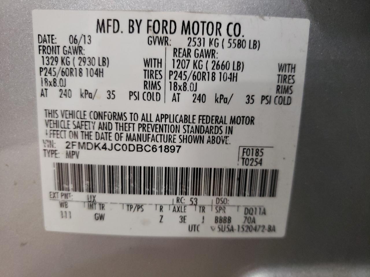 2FMDK4JC0DBC61897 2013 Ford Edge Sel