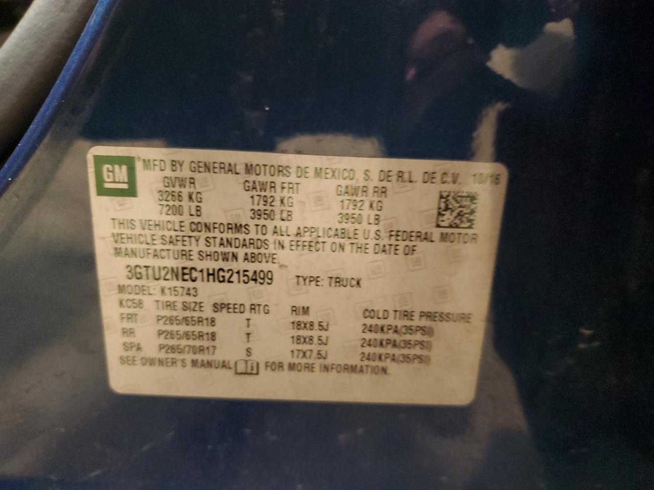 3GTU2NEC1HG215499 2017 GMC Sierra K1500 Slt